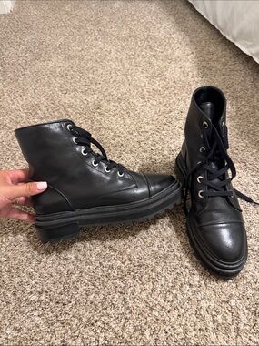 SCHUTZ Black Leather Lug Sole Combat Boots NEW WITH TAG
